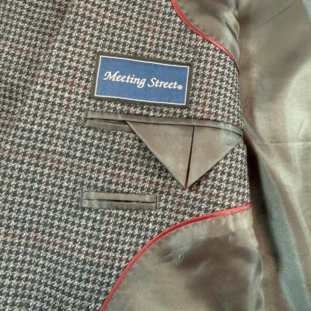 Meeting Street Mens Grey Houndstooth Lambswool Cashmere‎ Blazer Jacket 2 Button